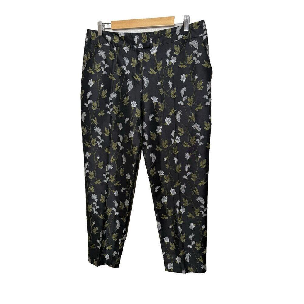 Escada Size 40 Silk Crop Leg Trousers Pants Black Floral Womens